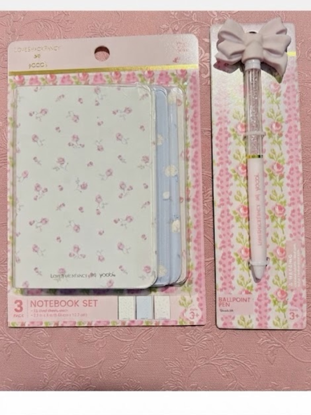 LoveShackFancy Mini 3-Pack Notebook Journals and Pink Bow Pen Set